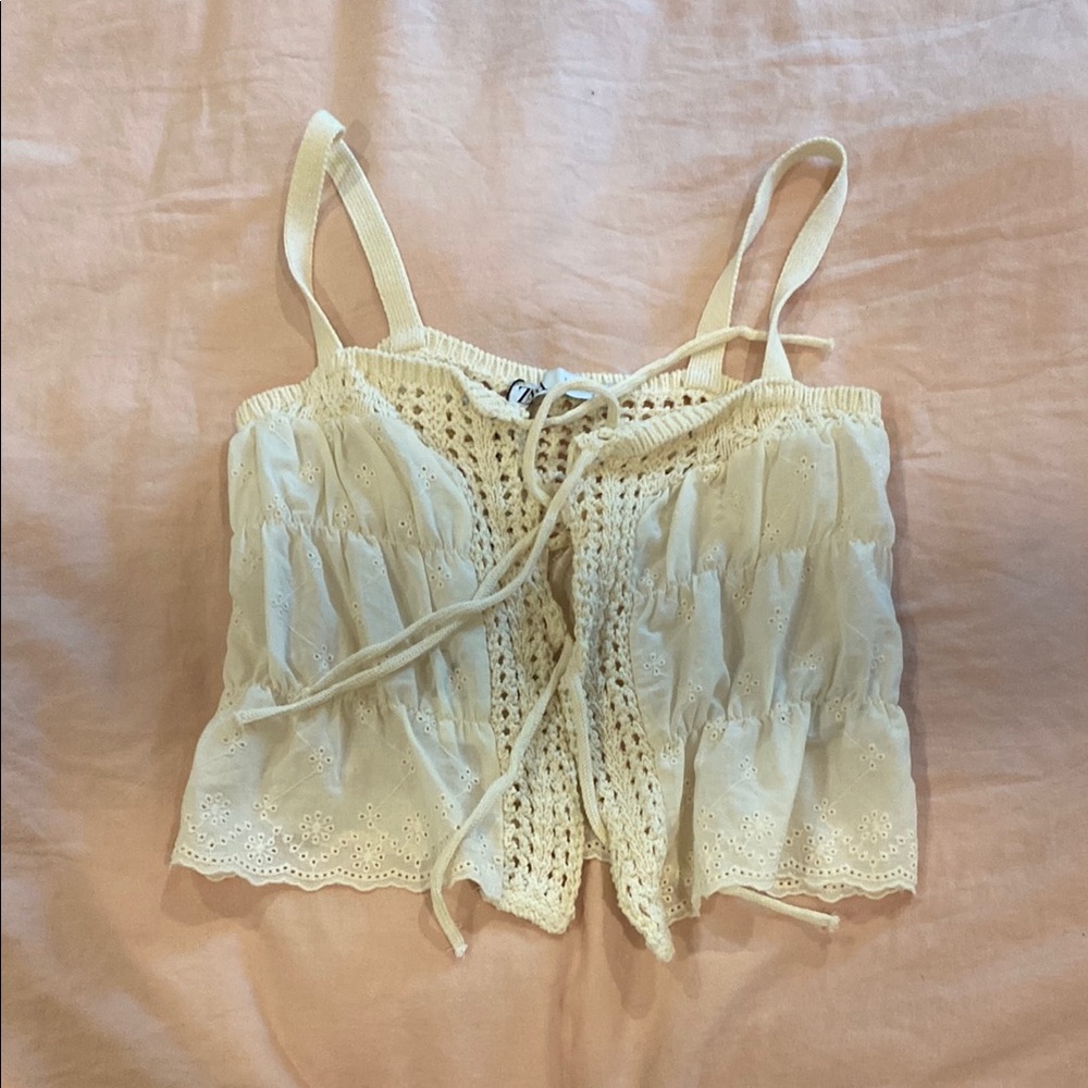 Zara Cream Cropped Tie Front Camisole